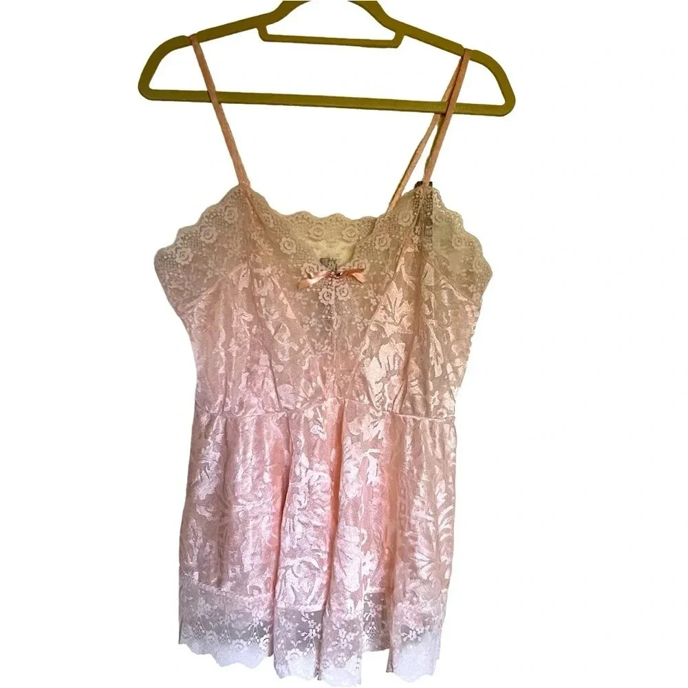 Vintage Pandora Lingerie By Chic Peach Lace Babydoll Chemise Camisole Size M